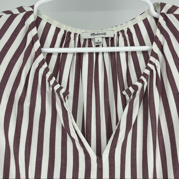 MADEWELL STANZA RUFFLE HEM TOP BLOUSE STRIPE RED WHITE SMALL - Picture 6 of 10